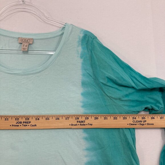 LOGO Lori Goldstein size 1X Blue Ombre Stretch Knit Pocket Relaxed Blouse - Picture 7 of 10
